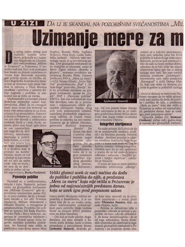 DANAS-080400-1-3-KRITIKA_FESTIVAL_MILIVOJE_ZIVANOVIC_KPGT_LJUBISA_RISTIC_PSOVANJE_PUBLIKE_LJUBOMIR_SIMOVIC_BORKA_PAVICEVIC