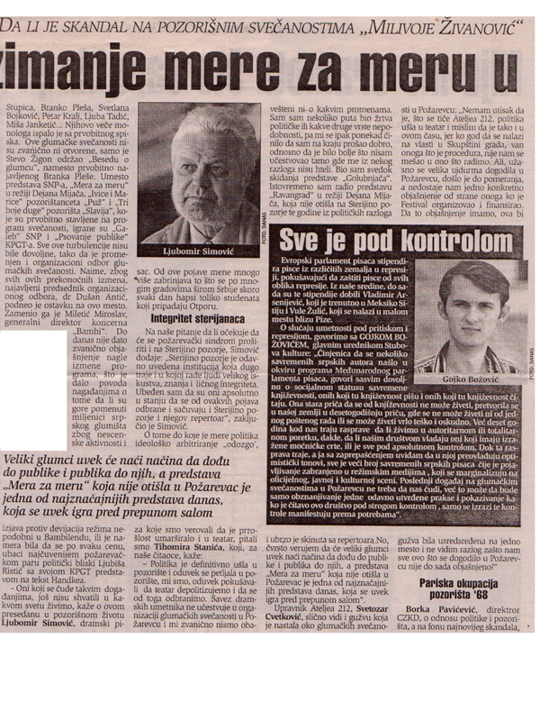 DANAS-080400-2-3-KRITIKA_FESTIVAL_MILIVOJE_ZIVANOVIC_KPGT_LJUBISA_RISTIC_PSOVANJE_PUBLIKE_LJUBOMIR_SIMOVIC_BORKA_PAVICEVIC