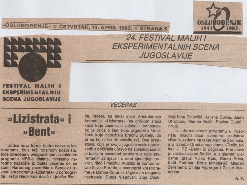 OSLOBODJENJE-140483-NAJAVA_LIZISTRATA__BENT_LJUBISA_RISTIC_NADA_KOKOTOVIC_SILVIJO_FORETIC