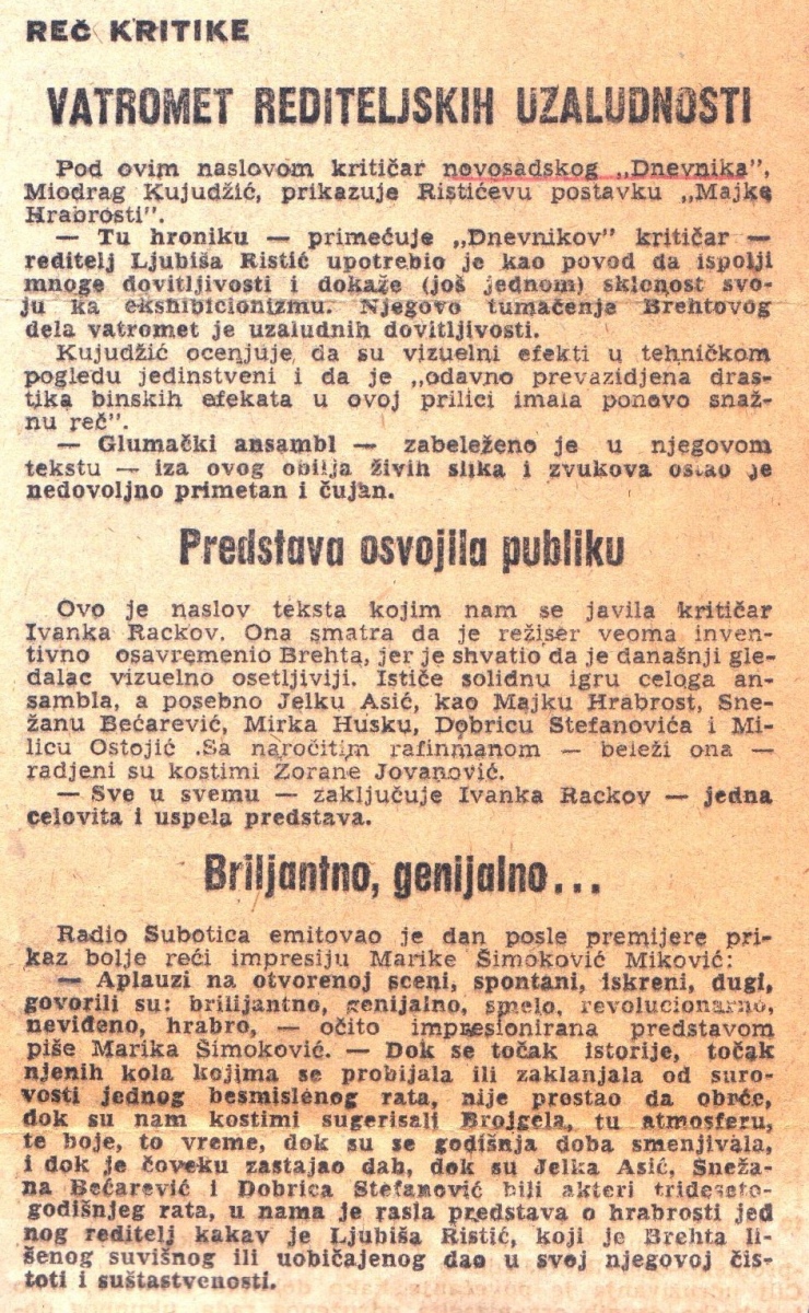 SUBOTICKE_NOVINE-07111975-BELESKA-NARODNO_POZORISTE_U_SUBOTICI-MAJKA_HRABROST_I_NJENA_DECA-LJUBISA_RISTIC-JELKA_ASIC-DOBRICA_STEFANOVIC-SNEZANA_BECAREVIC-2-2